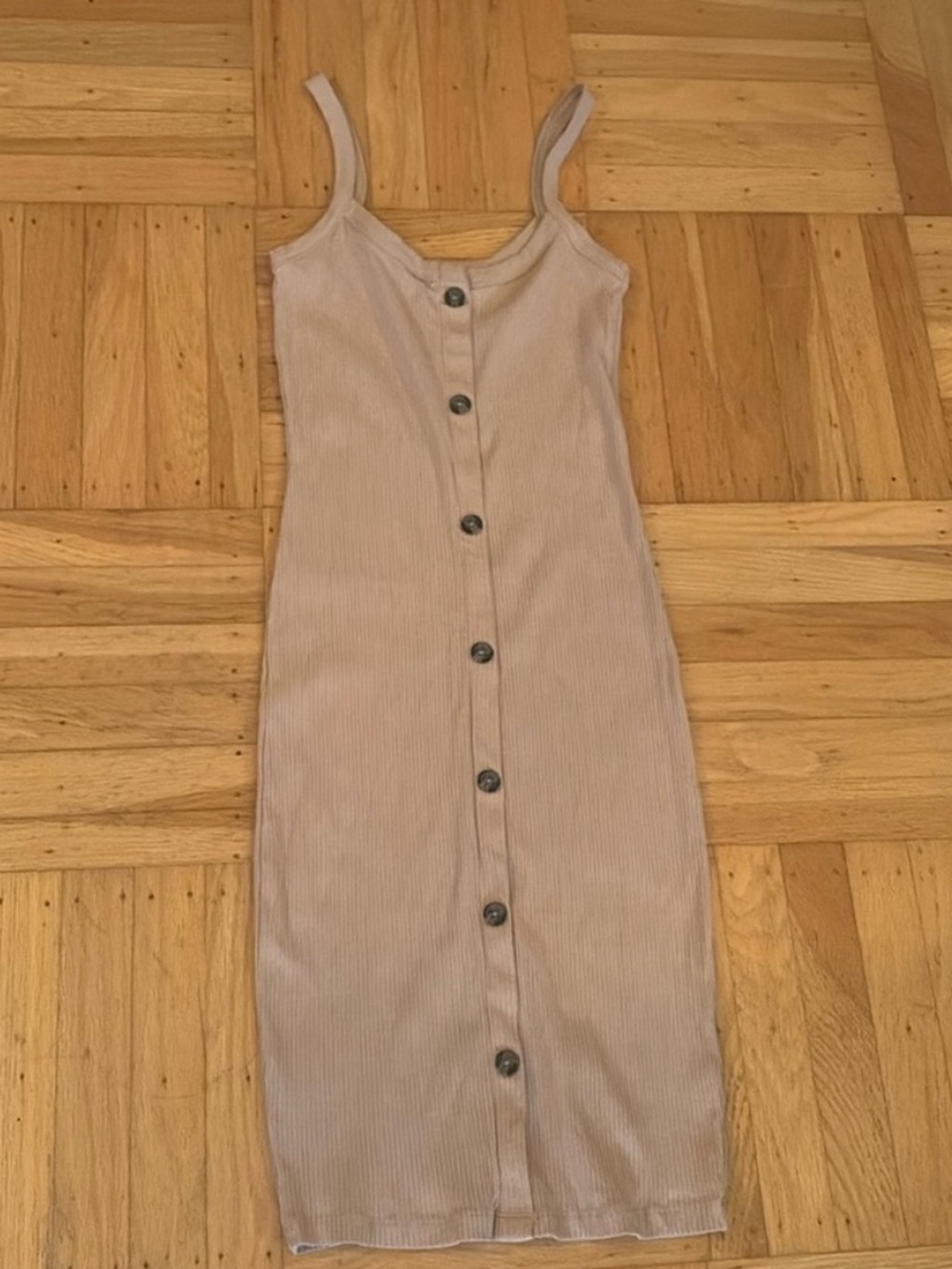 Organic Cotton Vero Moda Taupe Ribbed Button-Front Midi Dress